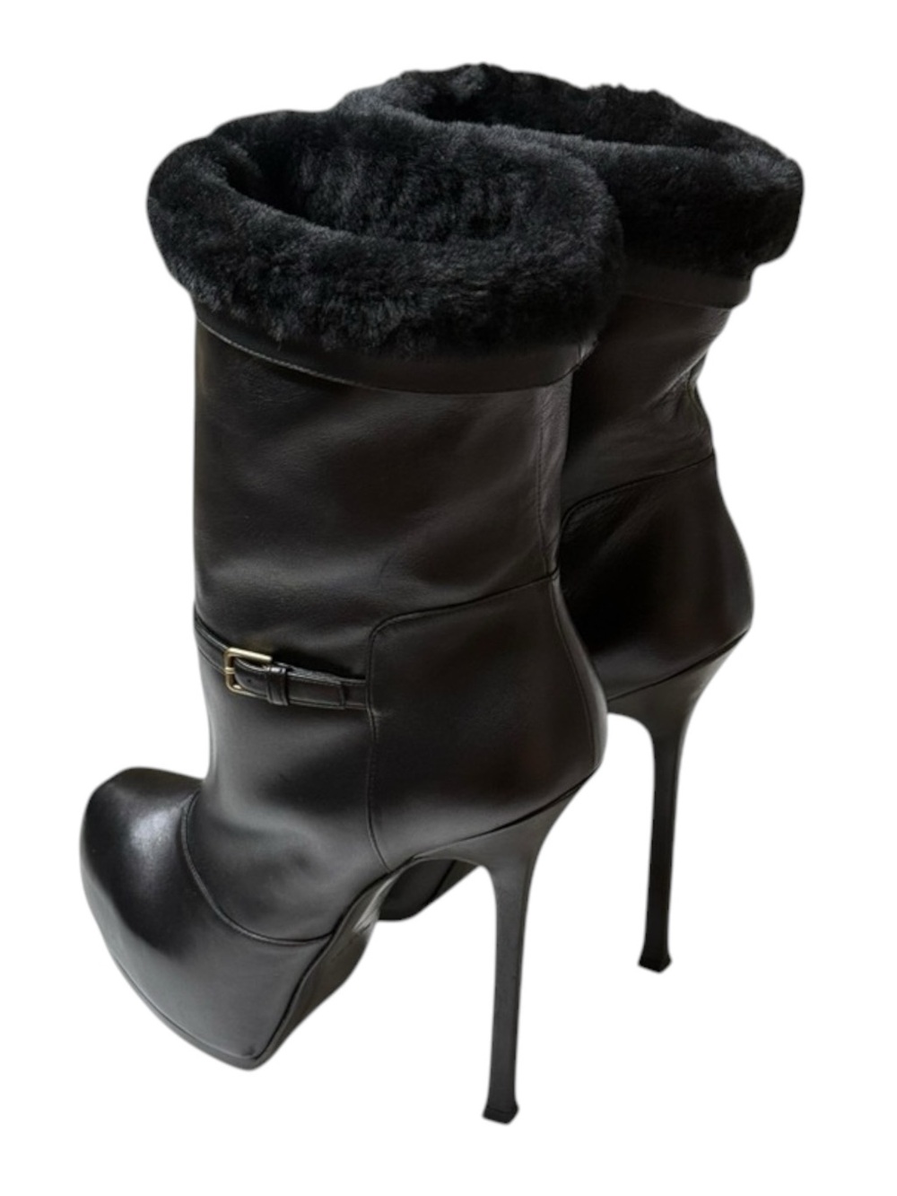 new Yves Saint Laurent ♔ Tribtoo 105 Platform Boots ♔ Black Leather Fur ♔ 11.5M - Picture 6 of 16